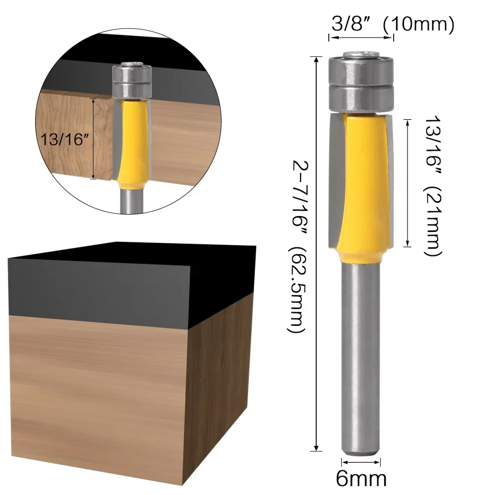 1pc 6mm Shank Carbide Straight Flush Trimming Router Bit With 2 Bearing Trimmer End Mill Woodwork Milling Cutter Tools