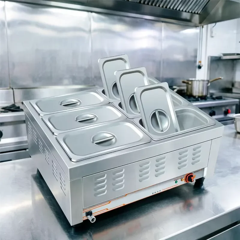 Electric French Pot Stainless Steel Food Warmer 6 Holds 1400W 24 Hours Heating