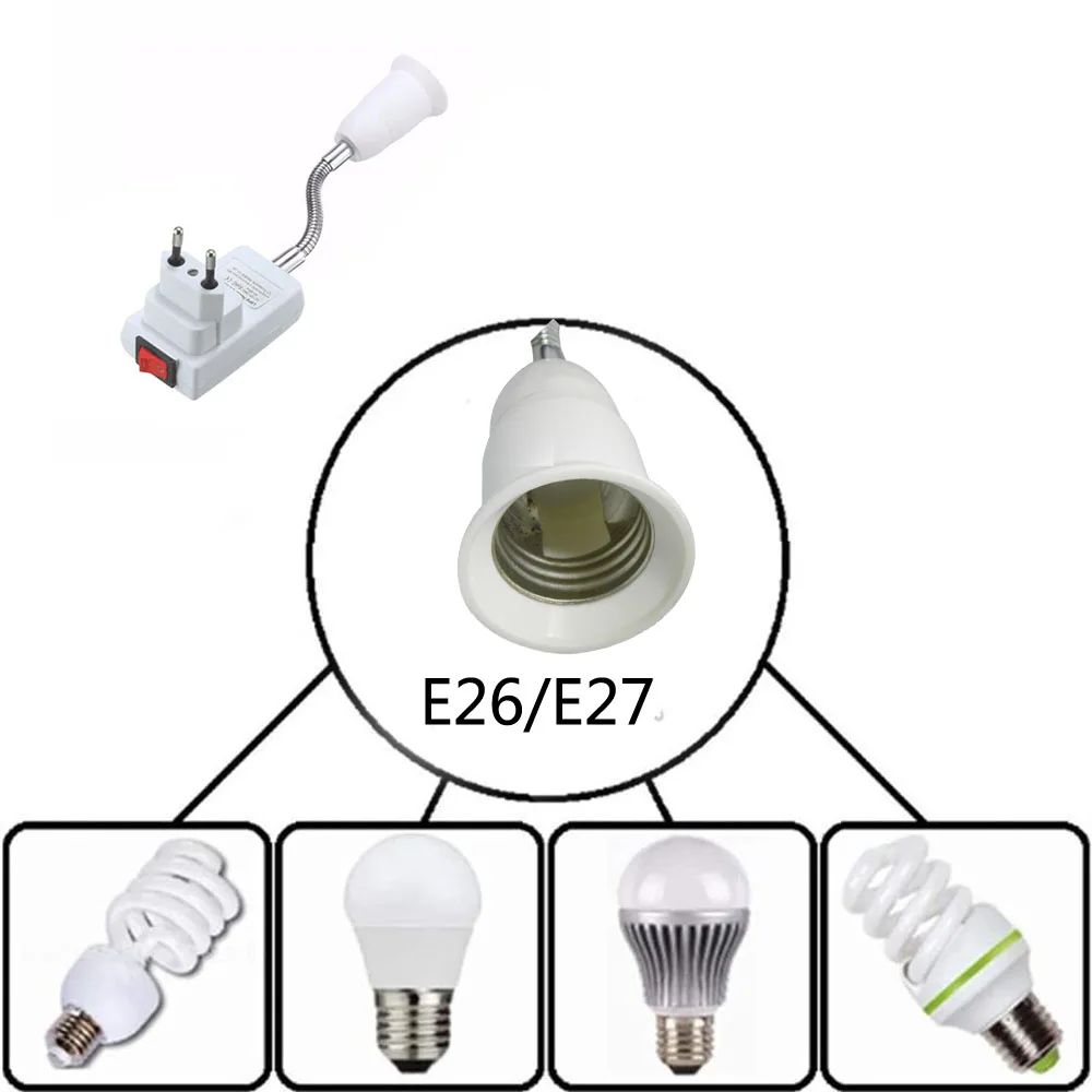 E27 Flexible Extension Converter LED Light Lamp Bulb Extend Adapter Socket Wall Socket Lamp Base Holder Screw Socket EU US Plug