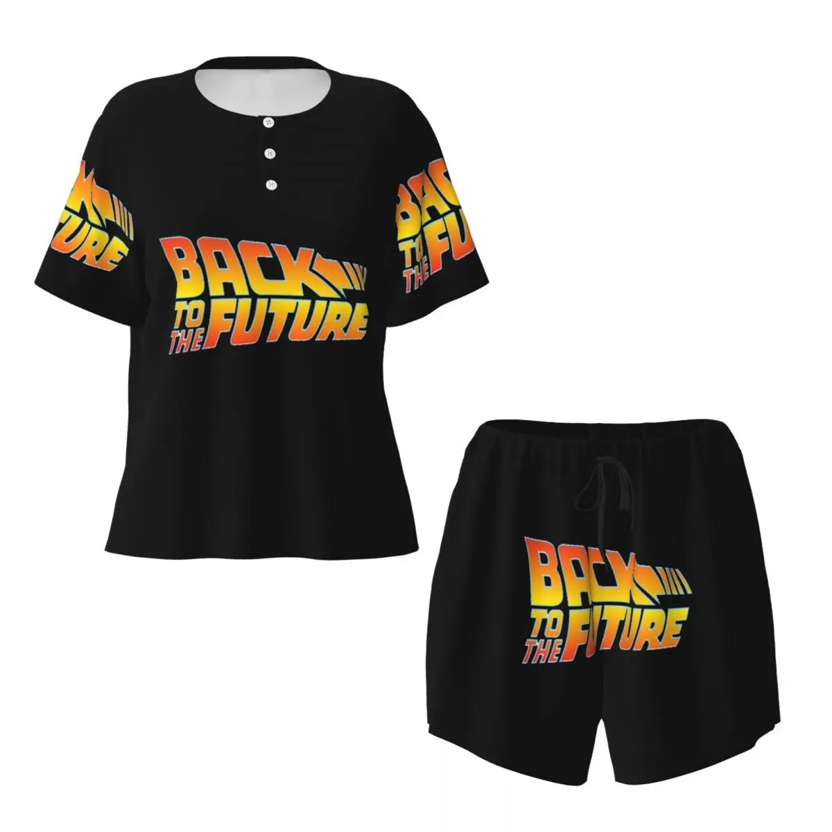 Back To The Future Movie Logo Round Neck Short Sleeves Nightdress for Sleeping Sleepshirts Women Soft Pajama Set Short Pants