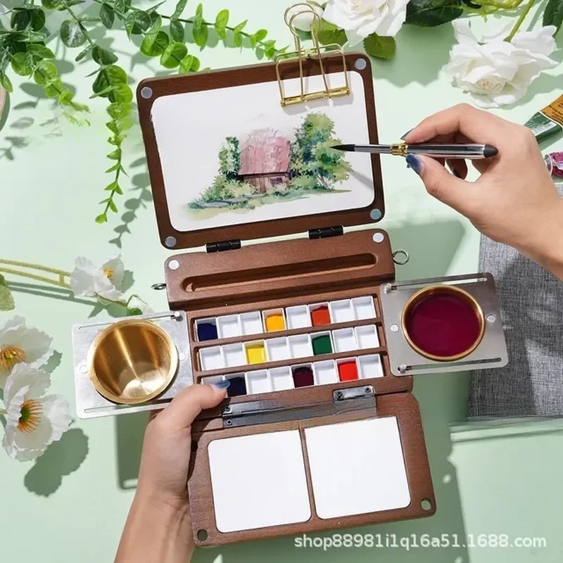 Portable 24 Color Watercolor Paint Set with Brush Professional Artist Pigment Palette for Students Beginners Drawing Painting
