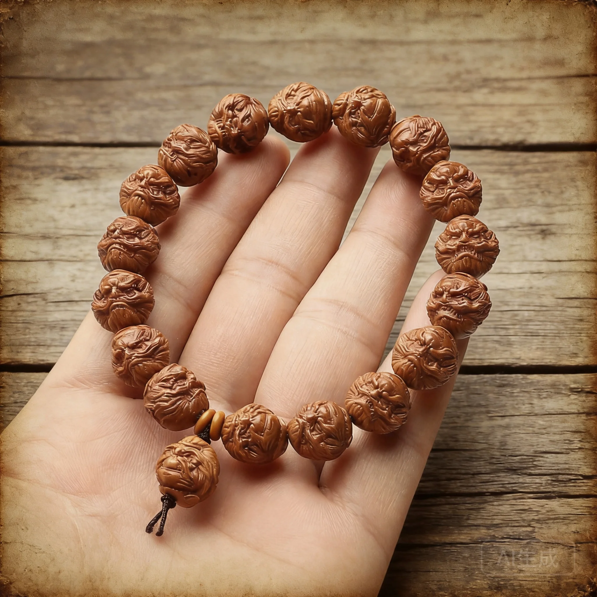 2026 Chinese Style Carved Zhong Kui Natural Wild Dragon Pattern Peach Pit Single Strand Bracelet Wenwan Collectible Bracelet For