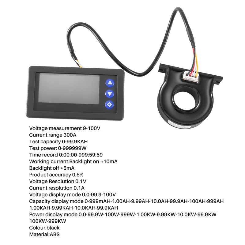 AC56-Battery Monitor Hall Coulomb Tester DC 9-100V Digital Voltmeter Ammeter Capacity Power Electricity AH Voltage Meter