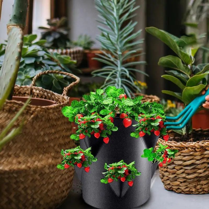 Strawberry Planters Outdoor Gardening Stackable Planter With 6 Side Grow Pockets For Indoor And Outdoor Portable 7 Gallon