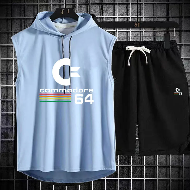 Camiseta Commodore 64 para hombre, Conjunto de camiseta de manga corta y pantalones cortos, ropa deportiva informal para playa, C64, Harajuku, 2024