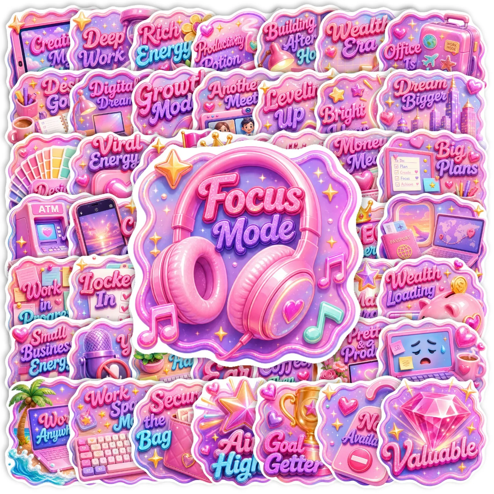 10/30/50PCS Pink 3D Motivational Self Growth Business Stickers Positive Slogan Laptop DIY Decor For Laptop Graffiti Sticker Pack