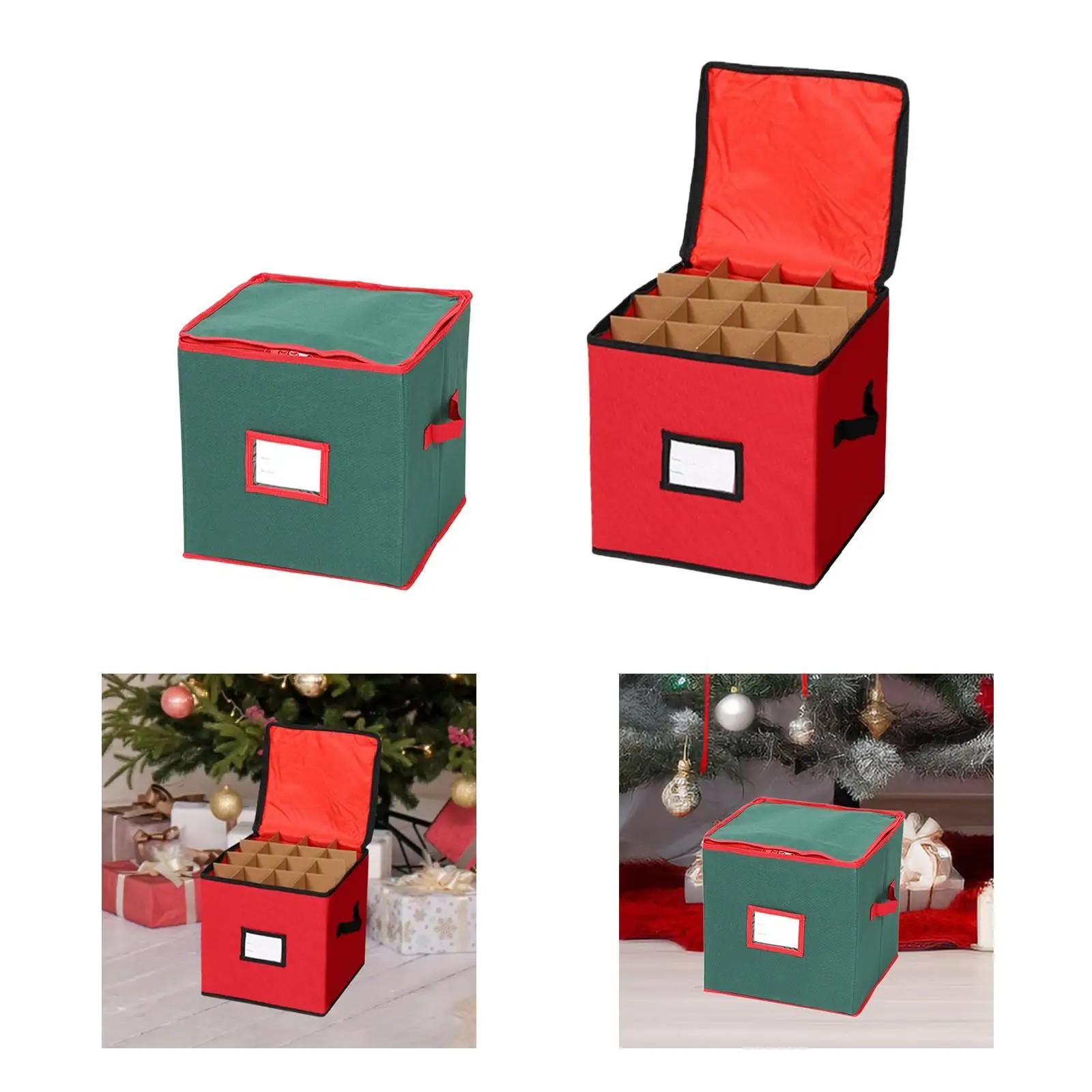 Christmas Ornament Keeper Cube Compartments Festival Decorating Two Zippered 600D Oxford Xmas Hanging Baubles Organizer