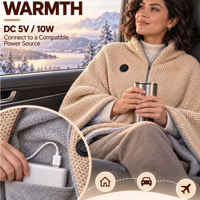 2027 New Women's Heated Shawl USB Wearable Blanket Portable USB Heated Shawl Blanket For Home Outdoor And Warm Blankets Gifts