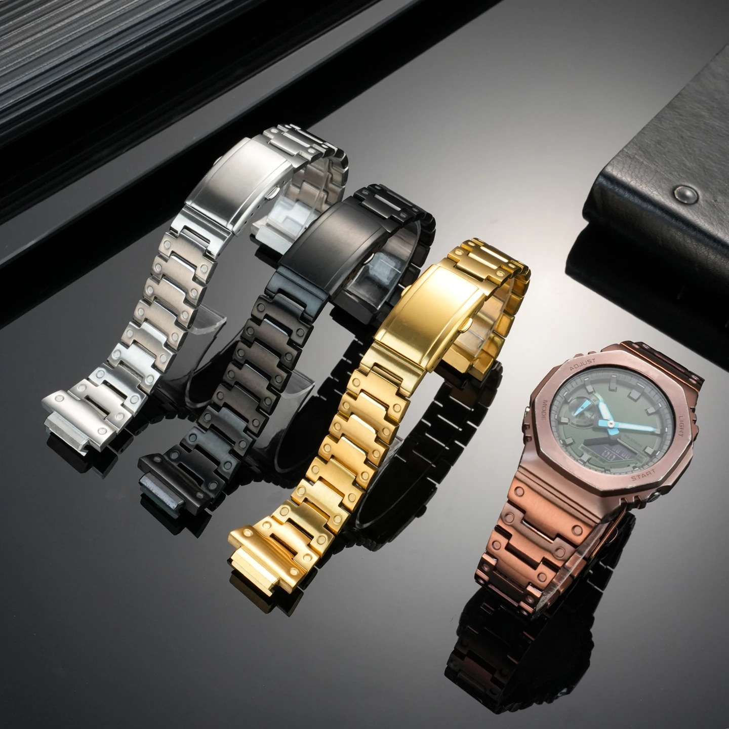 GM2100 GBM2100 Case&strap Mod Kit For Casio 5611 GM-2100 GBM-2100 Octagon oak Upgrade Metal watch bezel strap replacement parts