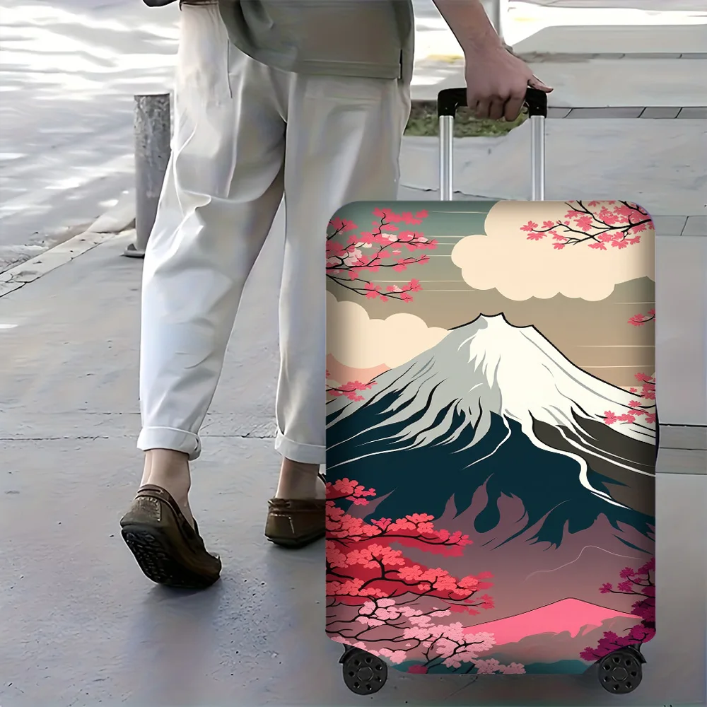 

1-pack Mount Fuji Sakura luggage cover for 18-32 inch luggage; stylish and resilient travel accessory with modern Japanese ar