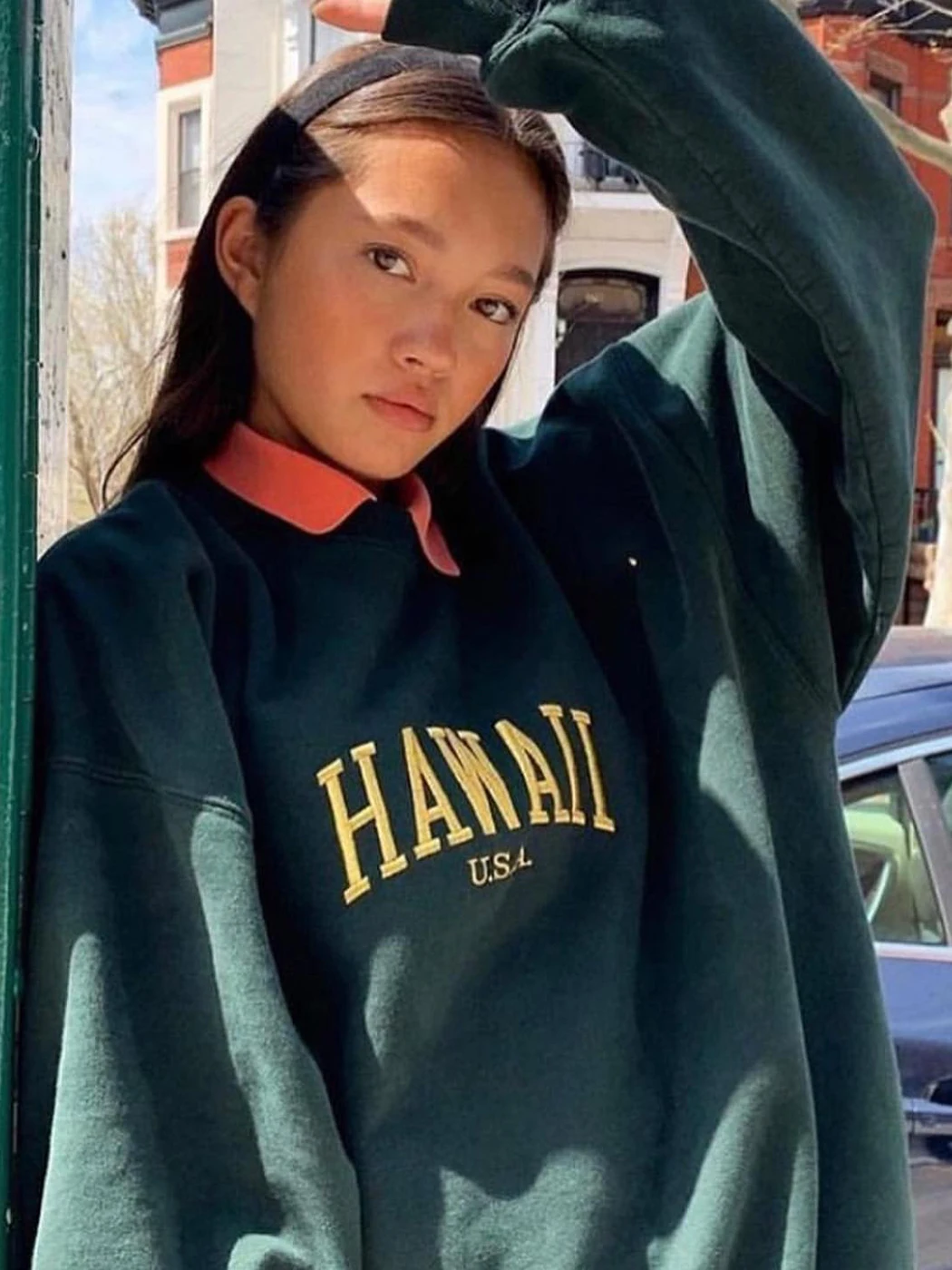 Hawaii Embroidery Sweatshirt Women Spring Autumn Clothes 2024 Cotton Oversized Sweatshirts Pullovers Female Chic 2000s Y2K Tops