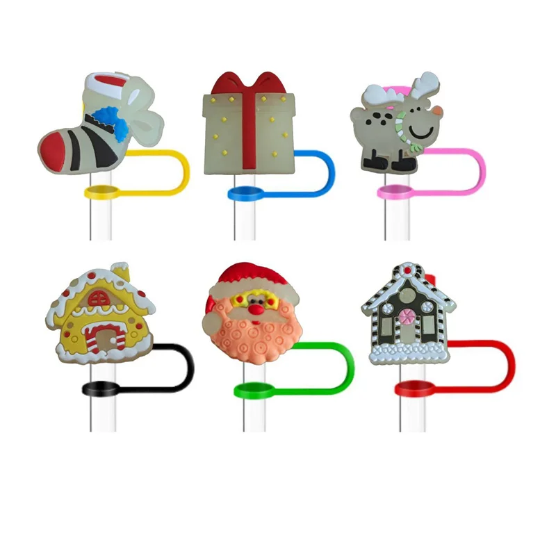 مضيئة عيد الميلاد موضوع 8 مللي متر 10 مللي متر سيليكون الغبار سبلاش برهان شرب اكسسوارات القش الأغطية غطاء سدادة القبعات العالية المعكرونة مصفاة