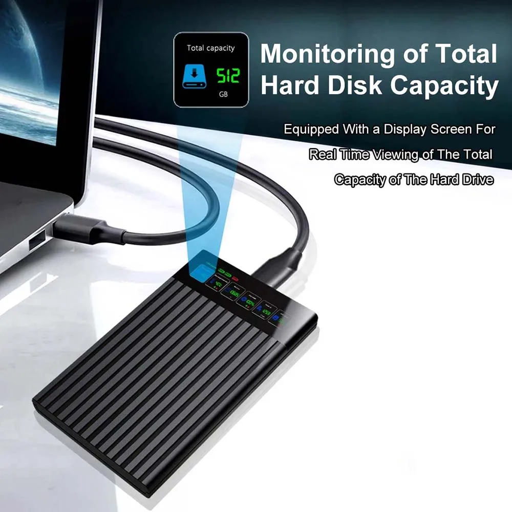 Caixa de HDD SSD Inteligente Kebidumei com Display Digital 2.5 polegadas SATA USB 3.1 Enclosure para HD Móvel 6Gbps para PC