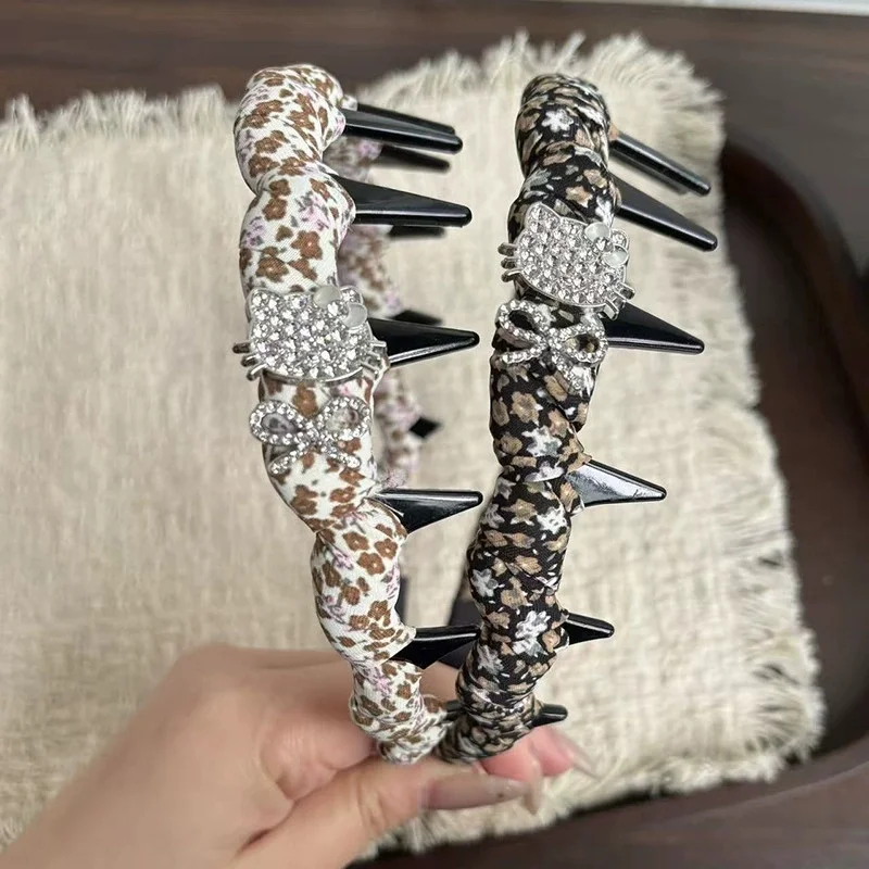 

Аниме-аксессуары для волос Hello Kitty: заколка, повязка на голову с леопардовым принтом и цветочным узором, подарок на день рождения