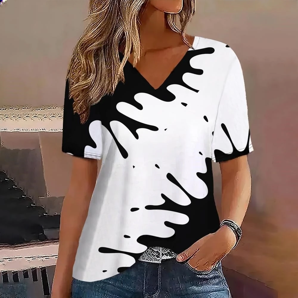 

Футболка с градиентом и v-образным вырезом и коротким рукавом, модная женская футболка с принтом, базовые топы, уличная одежда, летняя одежда больших размеров, женские футболки