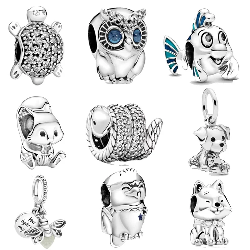 

2025 Fashion Gift European Charm Dog Cat Bear Paw Animal Footprint Diy Bead Fit Pendant Style Snake Bracelet Women Jewelry
