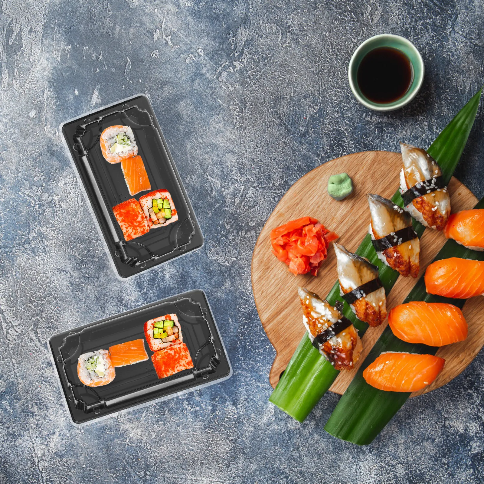 Sushi Packing Boxes 50Pcs Black Disposable Leakproof Takeout Food Containers for Lunch Party Catering