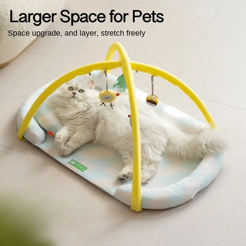 Multifunctional Cat Activity Playing Tent Cat Bed Pad Mat with Hanging Educational Toys Fun Foldable Kitten Pet Play Scratch Bed