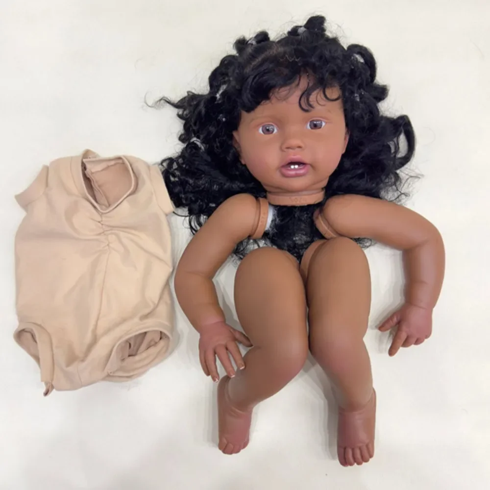 

24inch Reborn Doll Kit Lottie in Dark Skin with Rooted Hair Unfinished Doll Parts with Body and Eyes Muñeca Kit Bebê Reborn