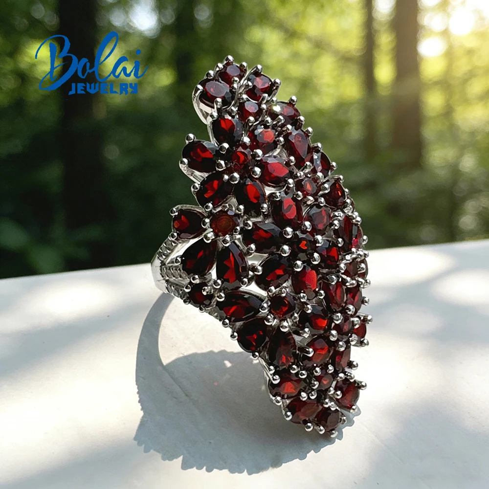 Amazing Luxury silver 7ct Garnet big ring colorful brazil gemstones fine jewelry for women eye's catching birthday party gift