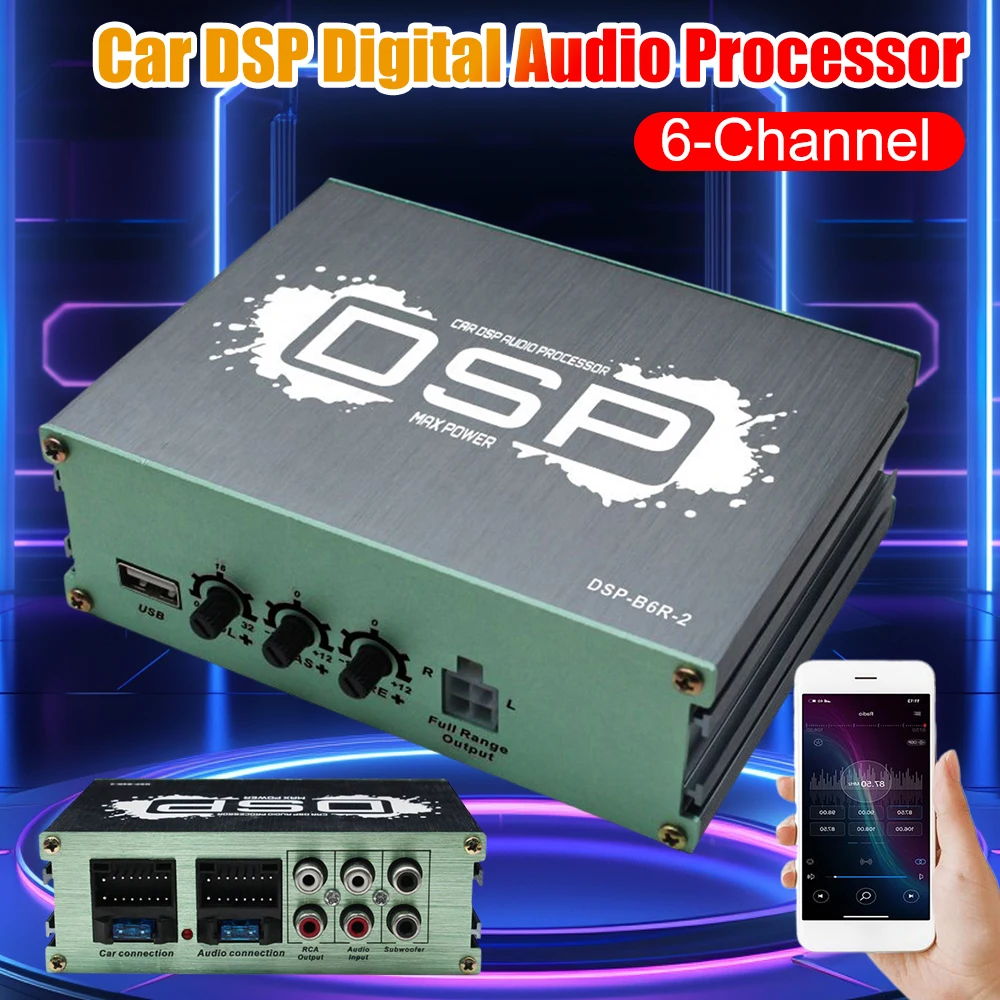 

Цифровой аудиопроцессор с поддержкой управления через приложение, DSP-эквалайзер для автомобиля, 6-канальный выход, улучшение качества звука для навигации
