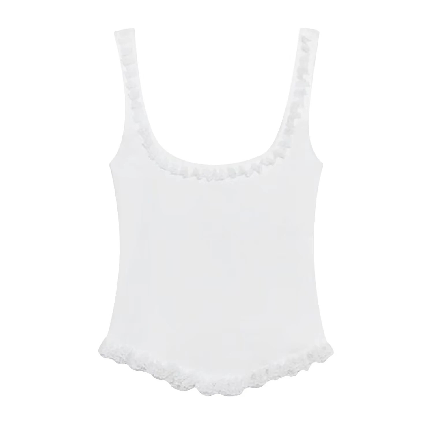 DEEABAE Women's Summer New Product Sweet and Versatile Straight Collar Ribbed Layered Decorative Strap Top Tank Top