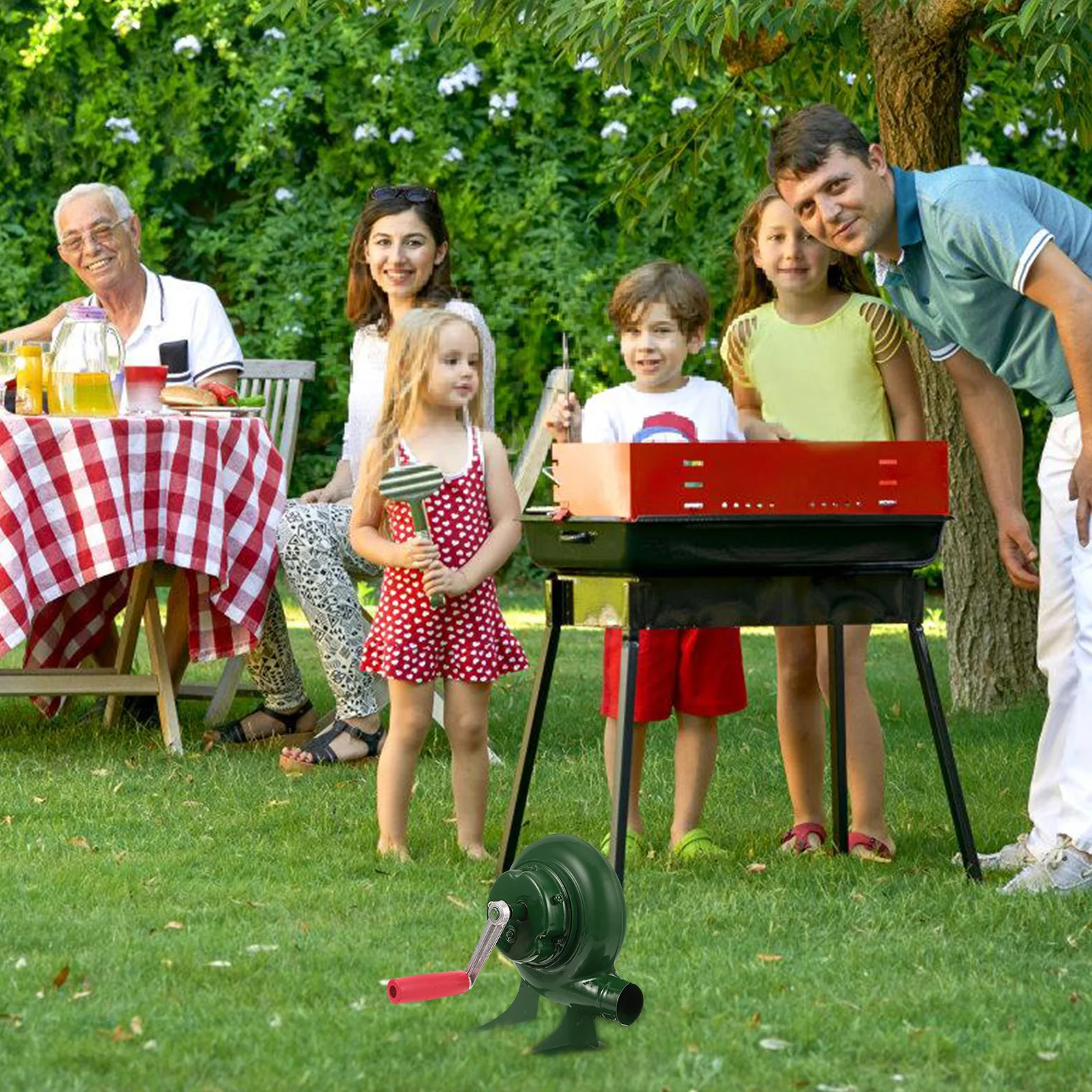 

Hand Crank Blower Fan 200w Portable BBQ Charcoal Fireplace Hand Blower Sturdy Iron Outdoor Camping Small Size Easy Carry Green