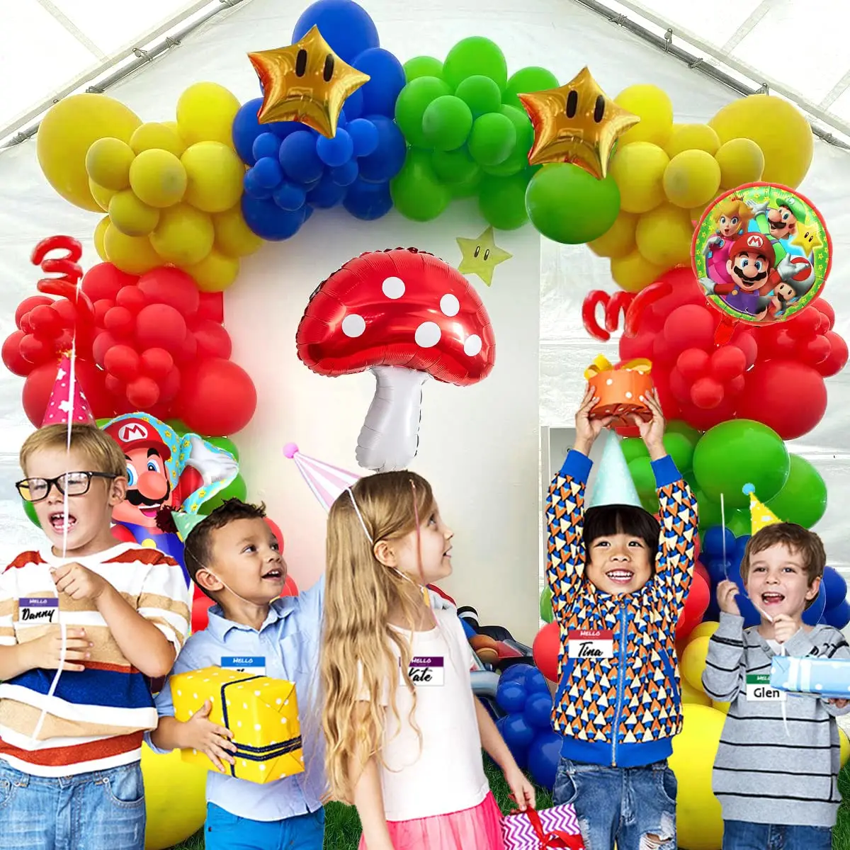 143pcs Super Brothers Mario Themed Balloon Garland Arch Kit Red Yellow Blue  Latex Balloon Child Birthday Party Decor Supplies