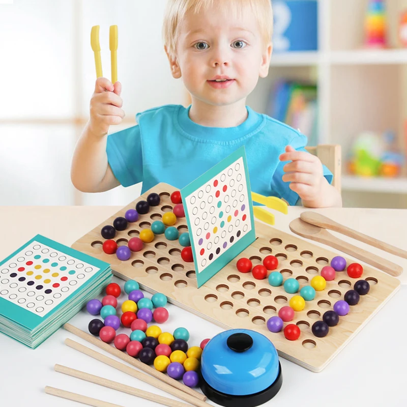 Wooden Peg Board Bead Game Matching Sorter Game Fine Motor Skill Educational Toys 2 Player for Girls and Boys Children Toddlers