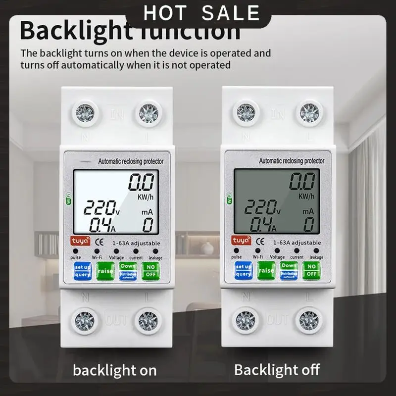 تسليم 24 ساعة Tuya 63A 2P WIFI مقياس الطاقة، مفتاح مرحل دائرة الطاقة الذكي كيلووات ساعة، حماية تيار تسرب الجهد الزائد/تحت
