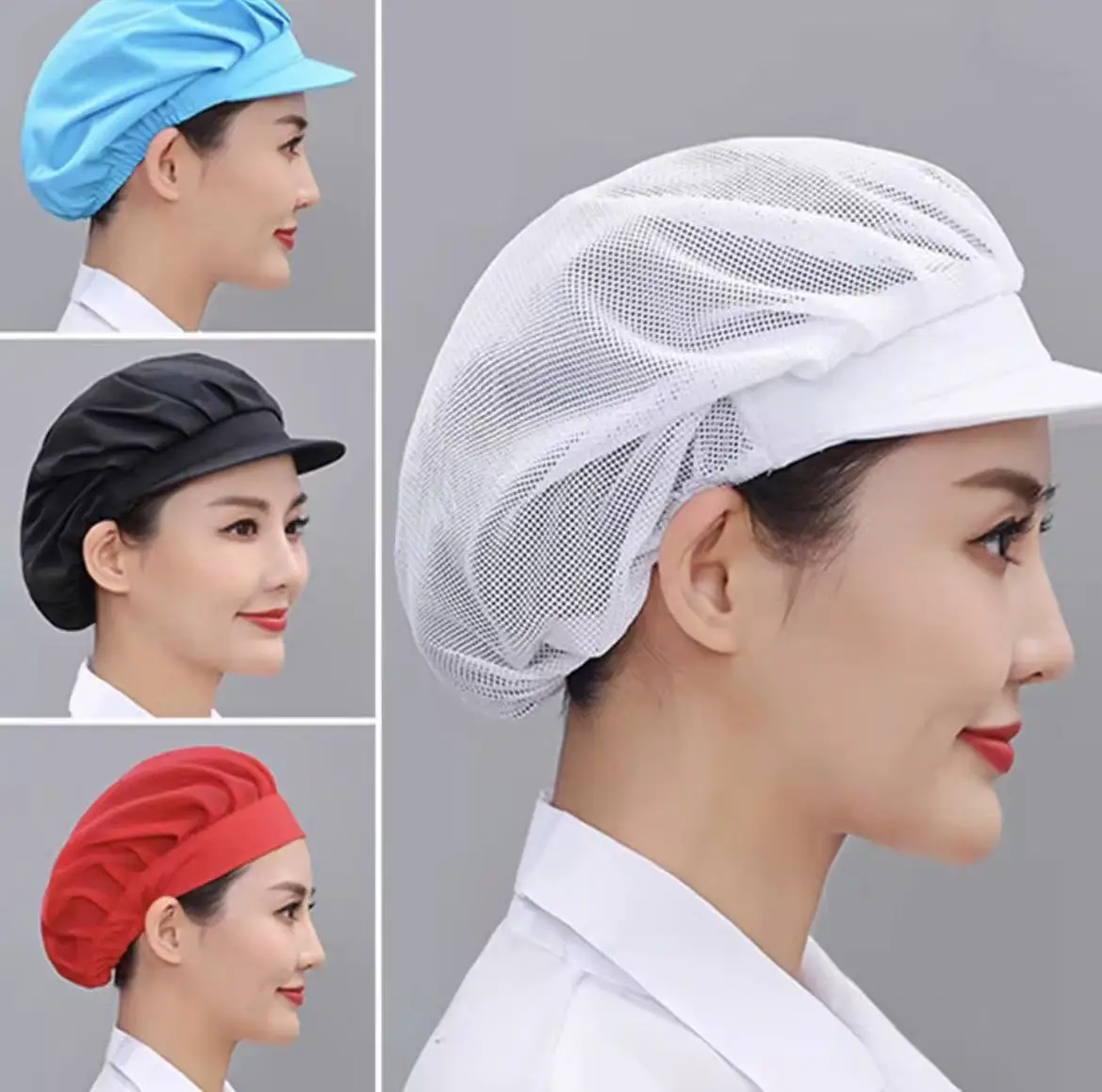 Kitchen chef catering breathable dust-proof cap 100% polyester fiber full net cap custom logo