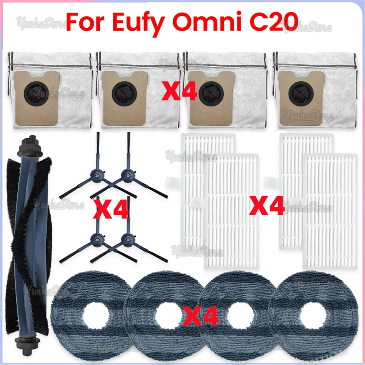 

For Eufy Omni C20 Vacuum Parts Main Roller Side Brush Hepa Filter Mop Cloth Dust Bag Accessories