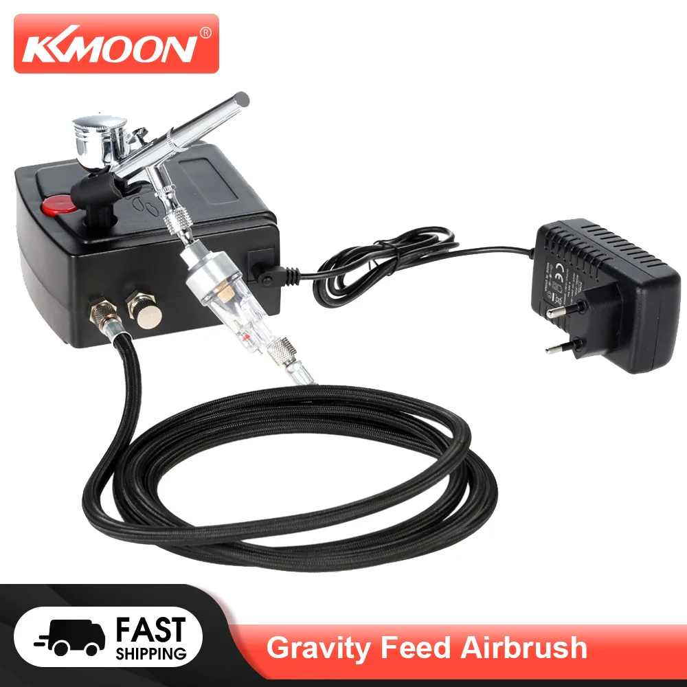 KKMOON 100-240V Gravity Feed Airbrush Air Compressor Kit for Art Painting Manicure Craft Cake Spray Gun Air Brush Nail Tools