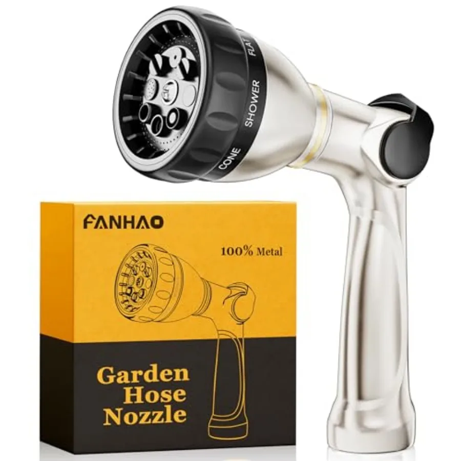 

Professional Garden Hose Nozzle Heavy Duty, 100% Metal Thumb Control Water Hose Sprayer with 8 Spray Patterns, High Pressure Wa