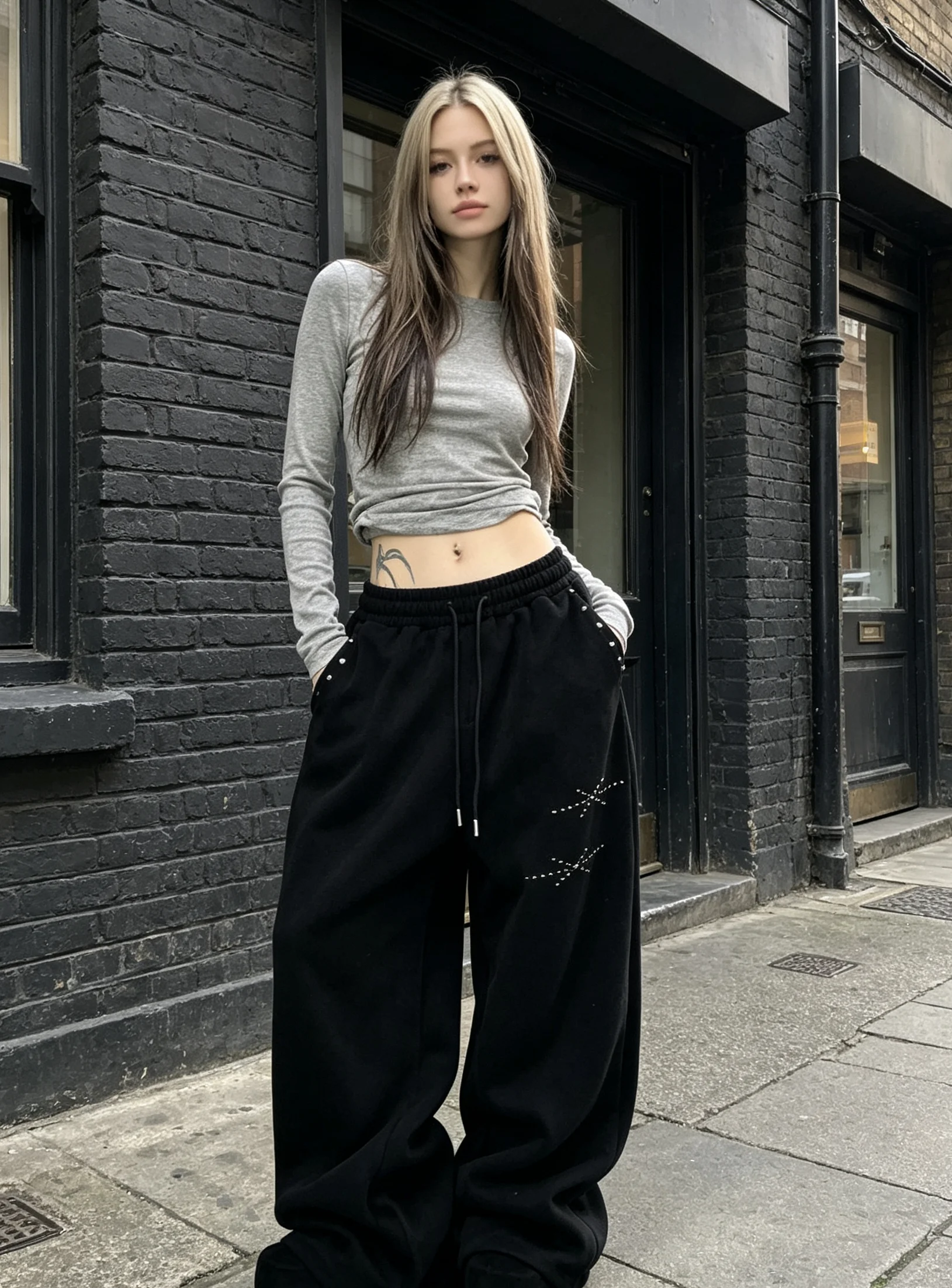 Y2K Vintage Harajuku Rhinestone Straight Pants European American Street Style Lace-Up Casual Hip-Hop Long Trousers