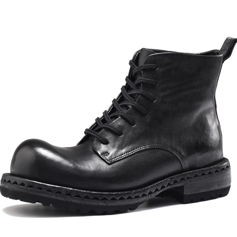 

Retro High-quality Derby Shoes for Men's Horse Skin Handicraft Breathable Genuine Leather Sole Goodyear Horsehide High Top Shoes