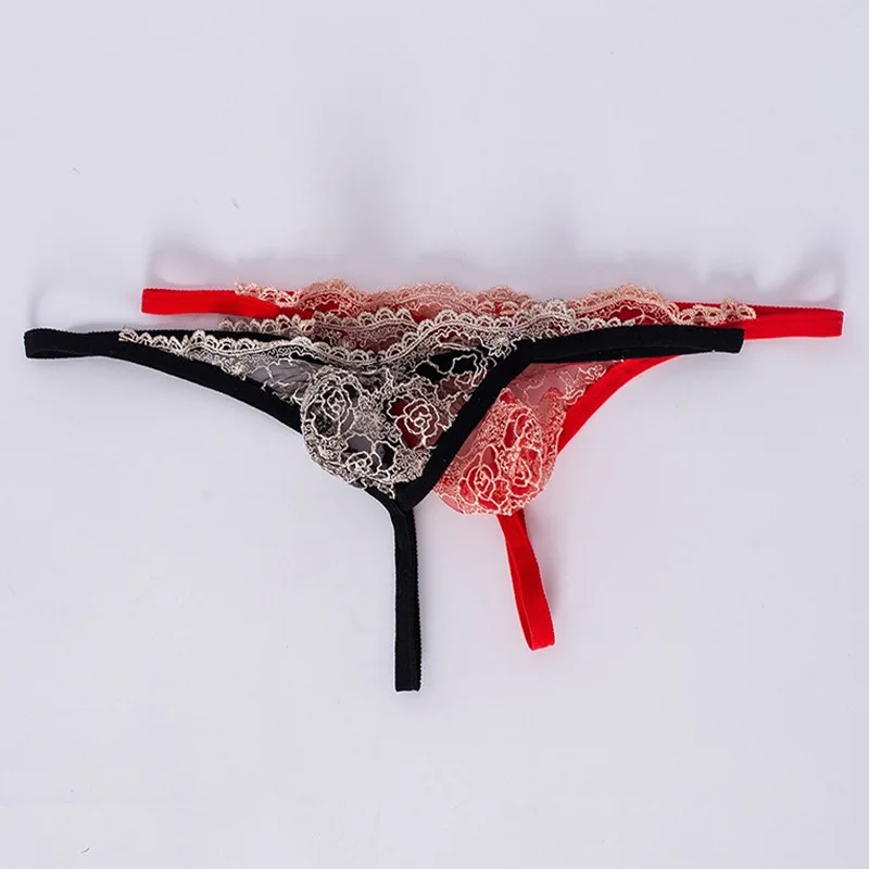 Erotic Men Underwear Gay Thongs G Strings See-through Lace Hollow Male Lingerie Sexy Sissy Panties