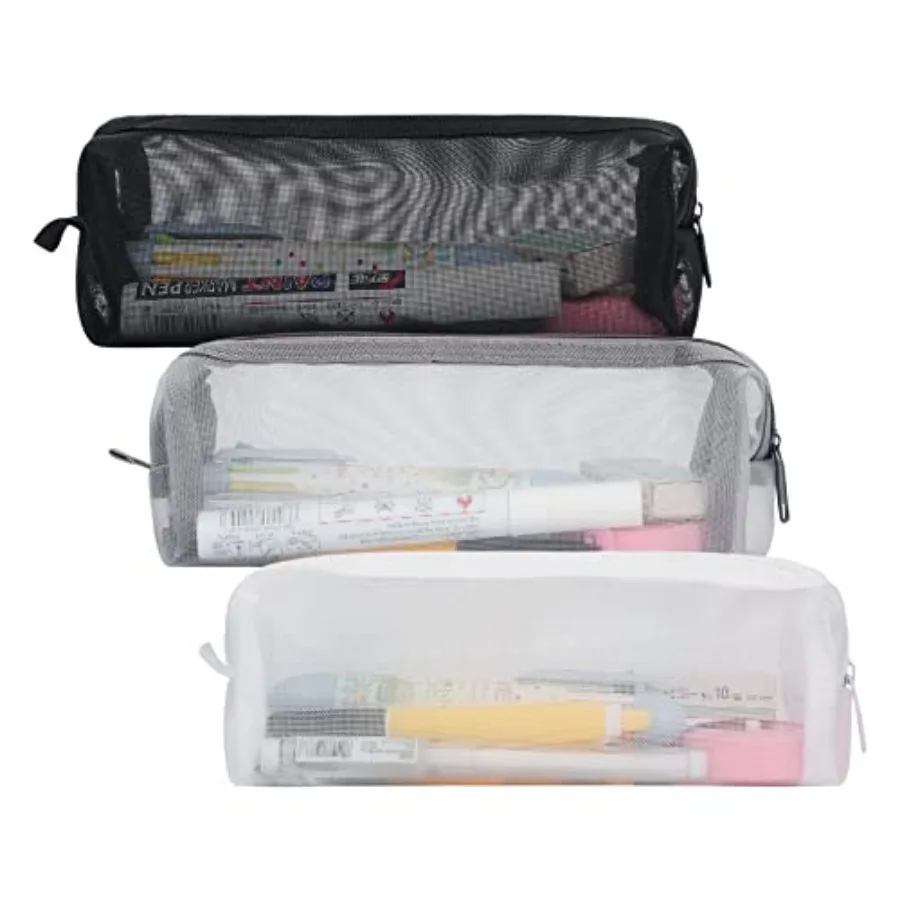 

Mesh Pen Bag 3 Pack Zipper Mesh Pouch Multunctiol Clear Pencil Case Organizer Stationery Storage Bag for Office Supplies Cosmet