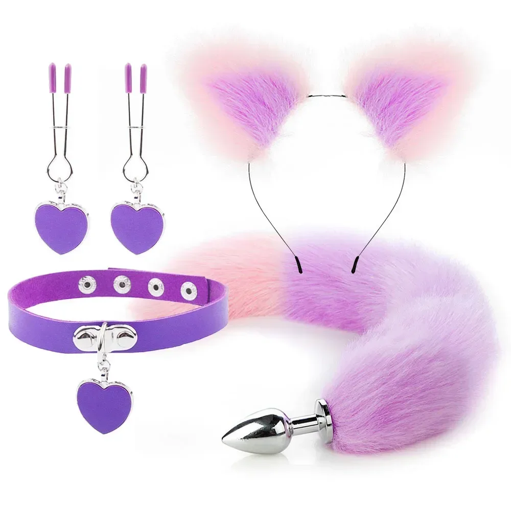 Anal Sex Toys Fox Tail Butt Plug Sexy Plush Cat Ear Headband with Bells Necklace Set Massage Sex Toys for Women Couples Cosplay - Image 4