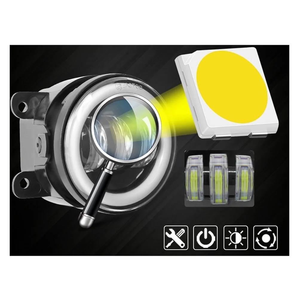 2/1PCS Bright 6000K 10-30V Car Fog Lamps 4-Inch 3.5 Inch LED Fog Lights Ring White Yellow Ring For Offroad Vehicle Headlight