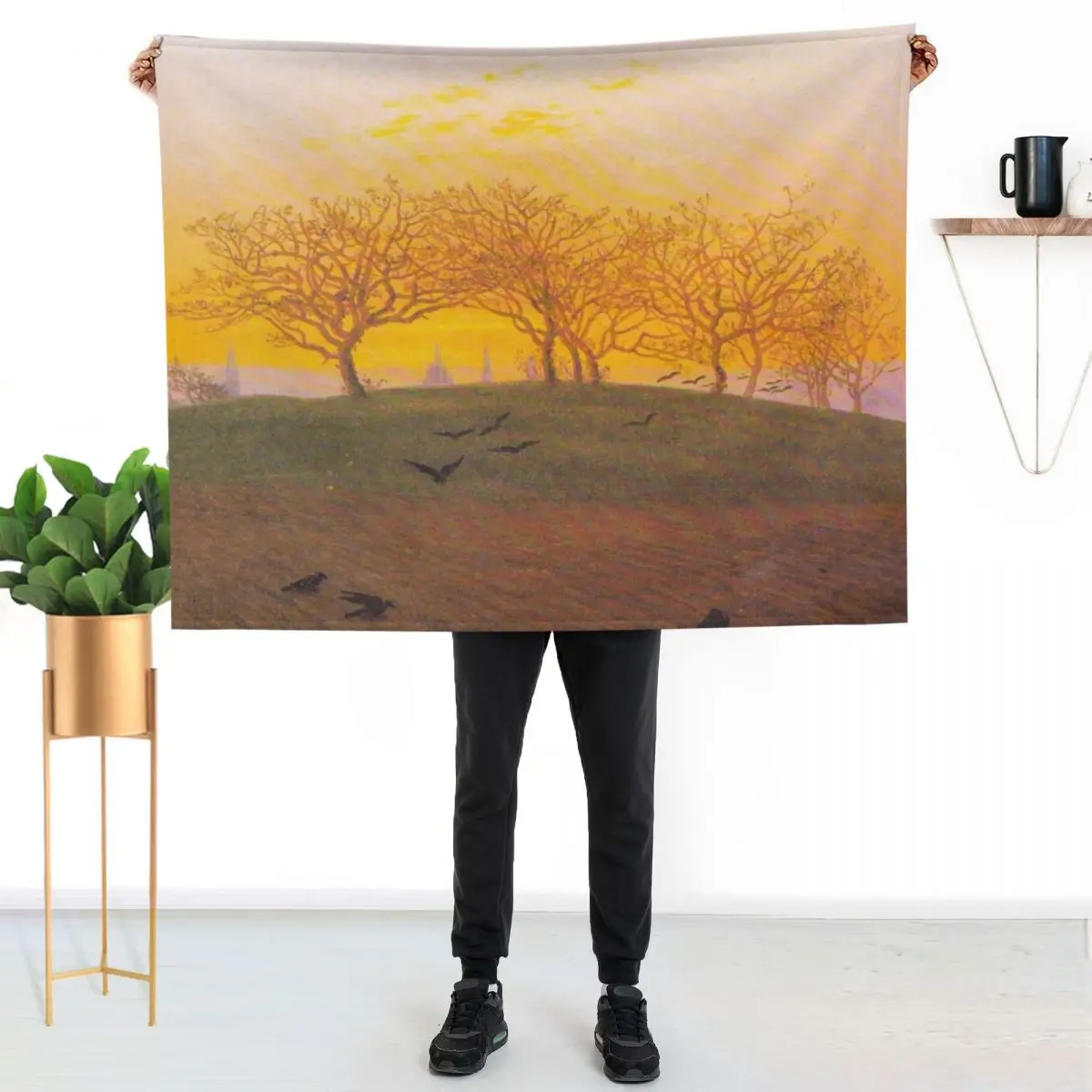 HD CASPAR DAVID FRIEDRICH - Sunset Hill Throw Blanket Machine Washable Soft Warm Blanket