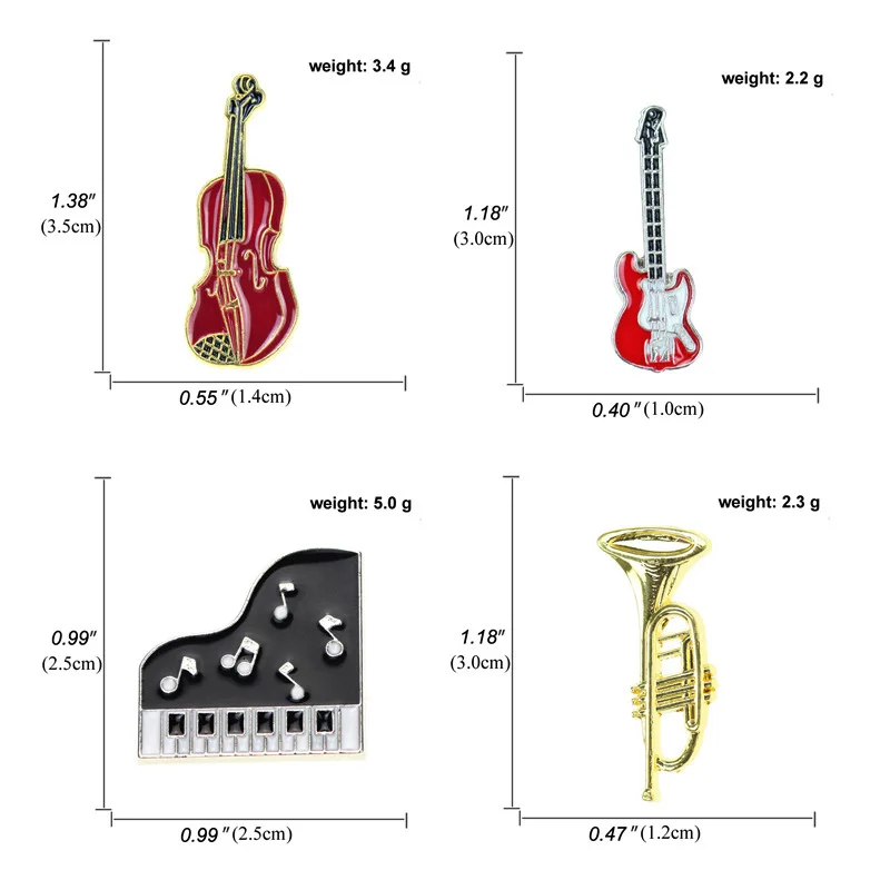 Music Instruments Enamel Pin Brooch Guitar Piano Cello Trumpet Lapel Badges Clothes Jewelry