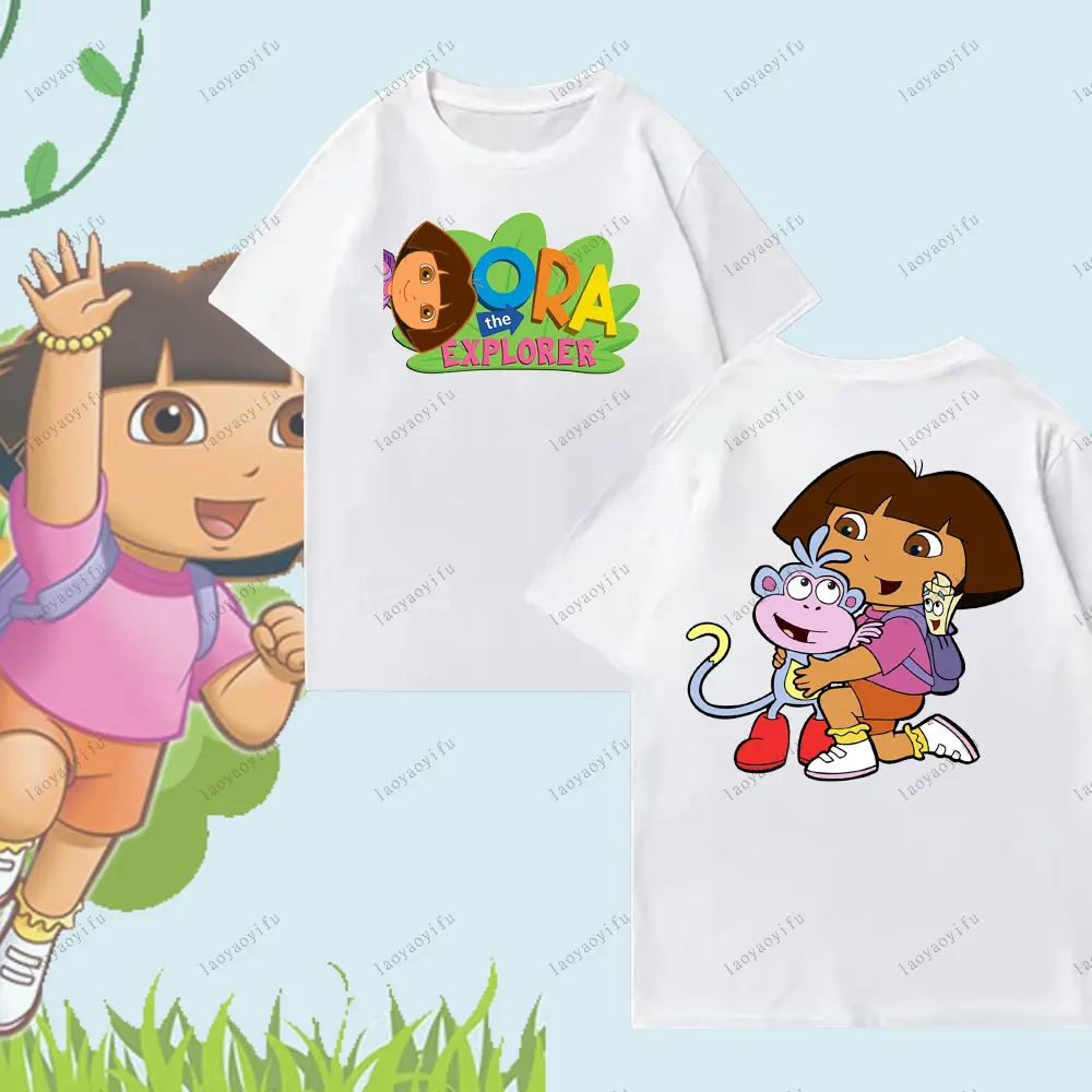 تي شيرت دورا ذا اكسبلورر بنمط كرتوني لطيف تي شيرت مريح ذو طابع شخصي للجنسين والنساء والرجال تي شيرت موضة الشارع Harajuku #2