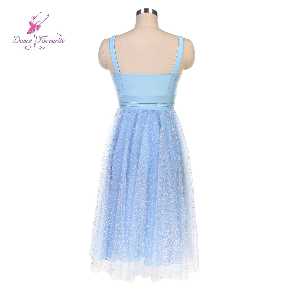 Robe de ballet en dentelle et maille à paillettes bleu pâle, robe de danse lyrique pour spectacle, 25100
