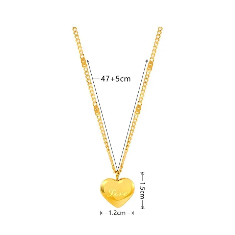 1pcs Gold-color Necklace Ms Simple Fashion Peach Heart Engraved Love Collarbone Chain Holiday Gifts