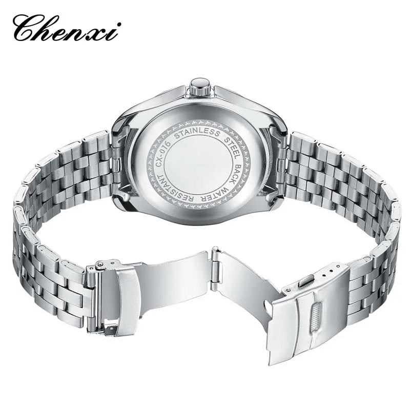 CHENXI Brand Silver Man Watch Fashion Business Waterproof Calendar Quartz Wristwatch Men's Clock  Stainless Steel