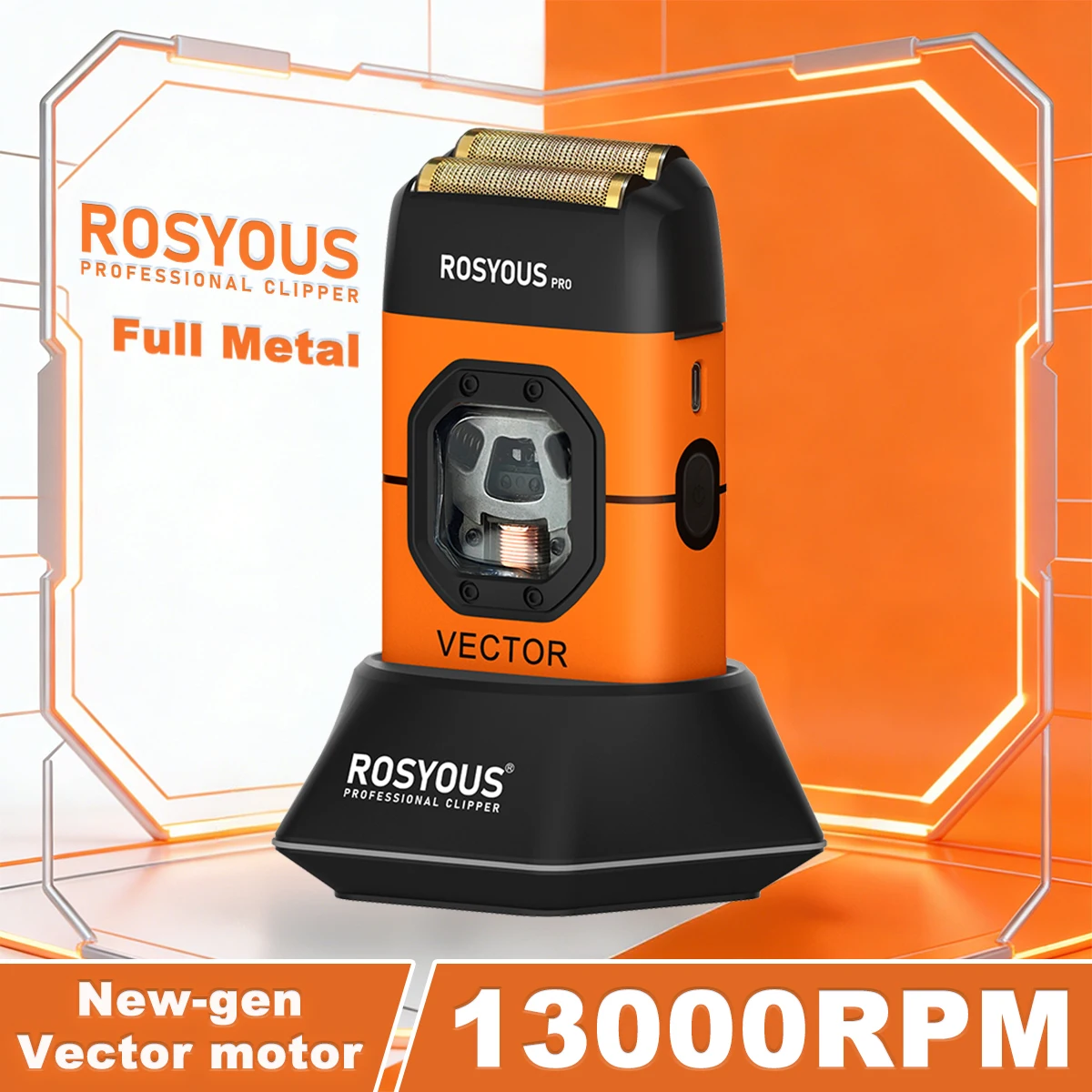 ROSYOUS Beard Trimmer for Men 13000RPM Magnetic Vector Motor Full Metal with Base Charger 2000mAh Electric Shaver Barber