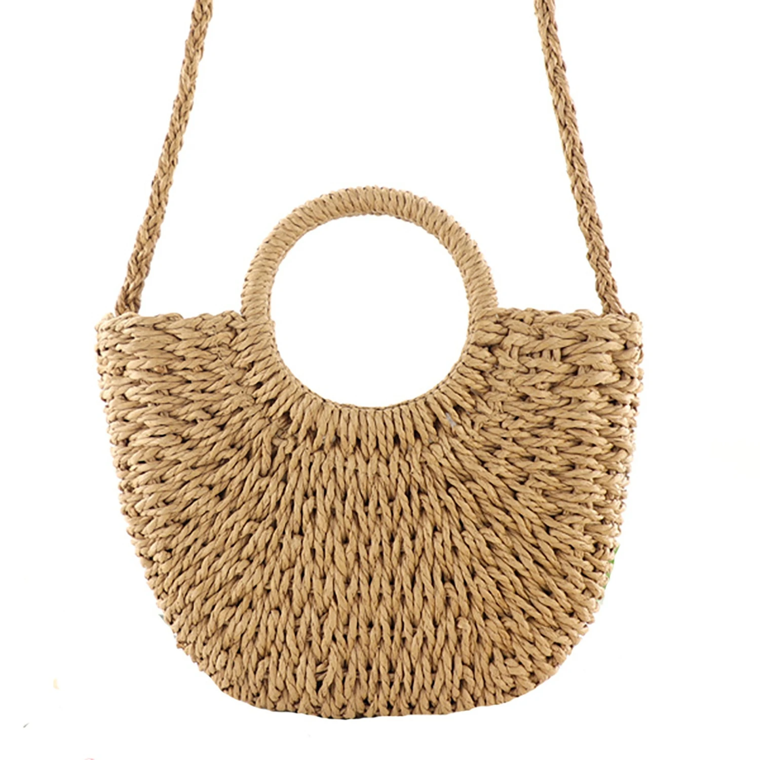 Mini Woven Straw Bag - Ultra-Lightweight, Half-Round, Crossbody, Casual, Minimalist Handbag for Women - for Summer, Beac