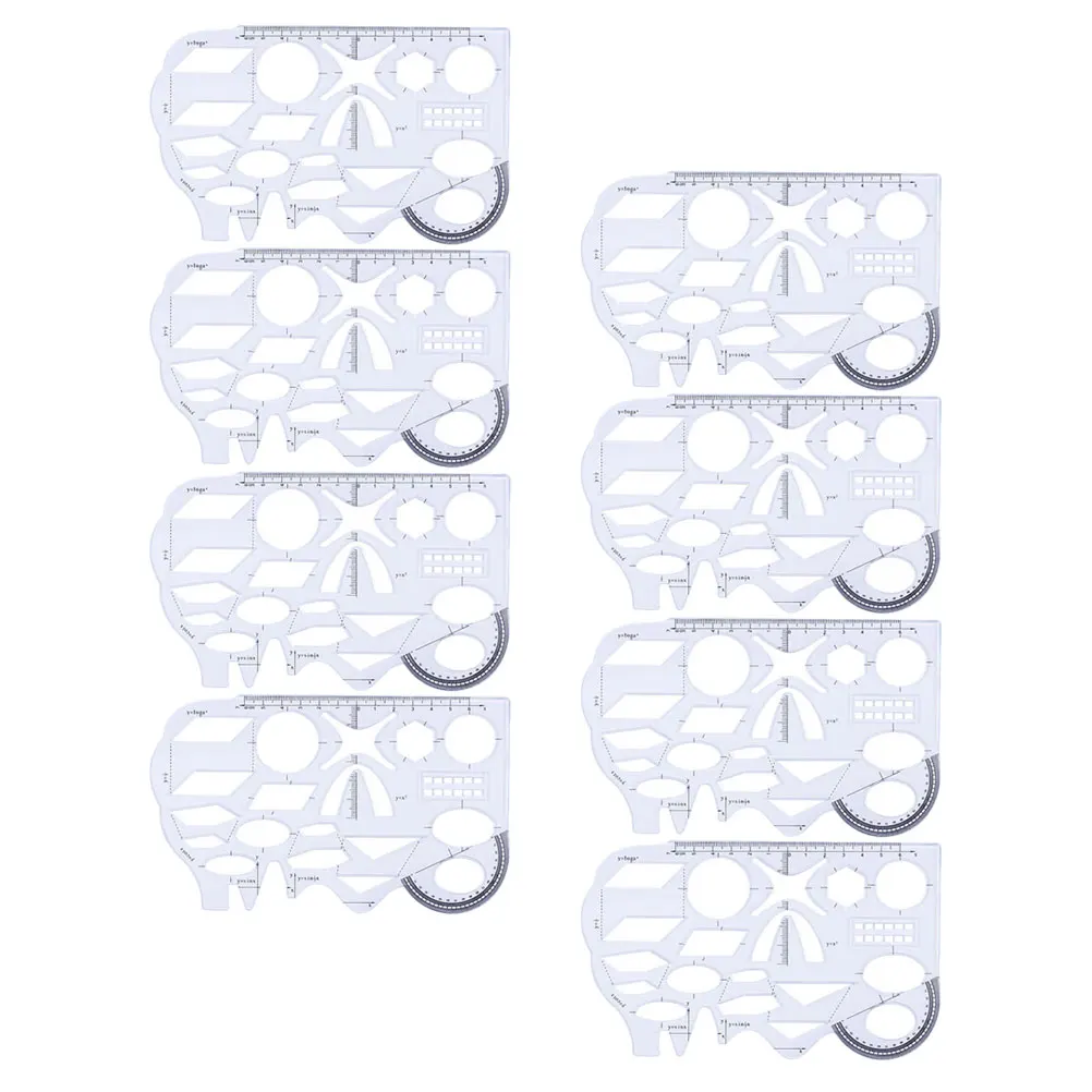 

8Pcs Exquisite Crafted Ruler Function Plotting Ruler Simple Design Transparent Color Drawing Templates Architecture Supplies