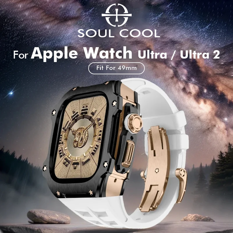 Modification Kit for Apple Watch Ultra 49mm Case Soul Cool for iWatch Ultra 2 49 Mod Kit fluororubber Strap 316L Stainless steel
